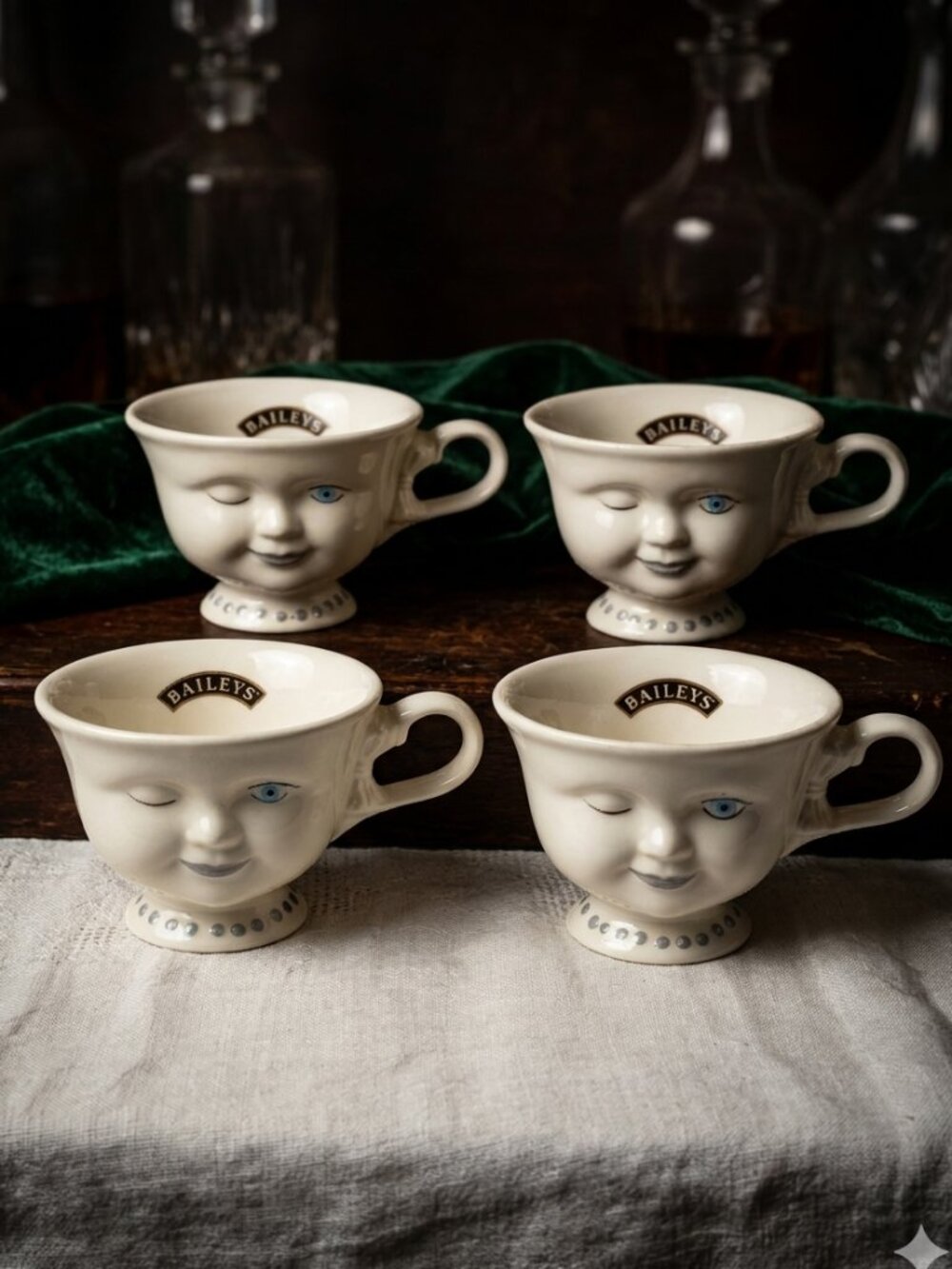 Vintage 1996 Baileys Winking Face Mugs -Set of 4